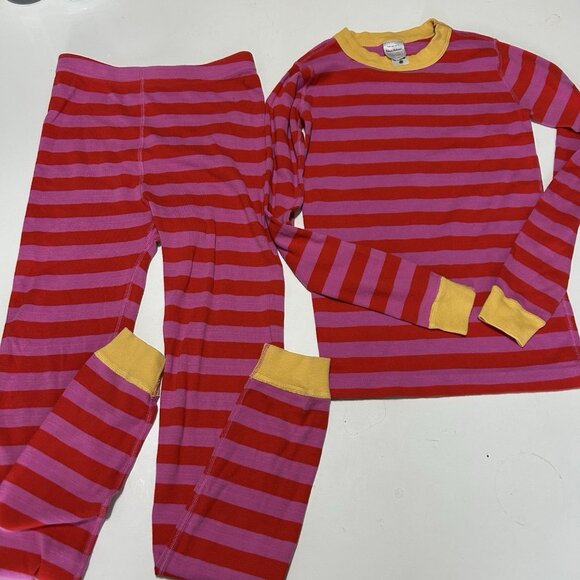 Hanna Anderson unisex 150 sz 12 Pajama set Stripe pink red sleepwear jammie - Picture 1 of 7